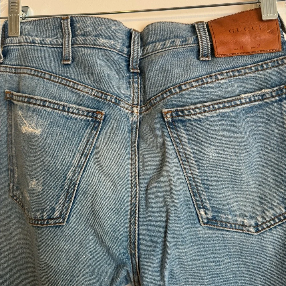 Gucci Blue Straight Men's Distressed Jeans